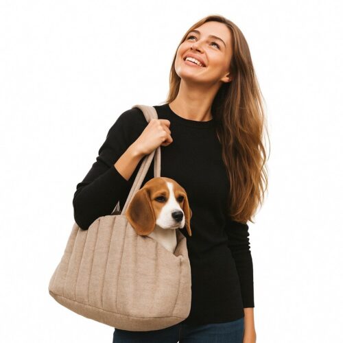 20250721_1335_Woman-with-Dog-Bag_remix_01k0pc3vrke82v9fmmgyzr3zf6.jpg Draagtas Hond Beige
